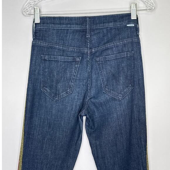 Mother Insider Crop Blue Jeans Swept Away Glitter Racer waist 25 - Picture 9 of 16